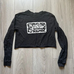 Vans Off the Wall Cropped Long Sleeve T-Shirt Tee Black Floral Skull Pattern